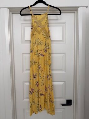 Roxy Yellow Floral Midi Dress with Spaghetti Straps